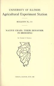 Cover of: Native crabs: their behavior in breeding
