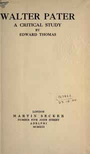 Cover of: Walter Pater by Edward Thomas