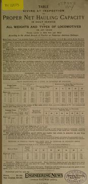 Cover of: Table giving at inspection the proper net hauling capacity in daily service of all weights and types of locomotives on any grade ...: Being Table 170 of "The economic theory of the location of railways"