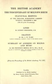 Cover of: Papers read at the Milton tercentenary, 1908. by British Academy.