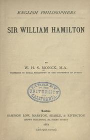 Cover of: Sir William Hamilton. by William Henry Stanley Monck, William Henry Stanley Monck