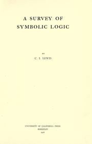 Cover of: A survey of symbolic logic by Lewis, Clarence Irving