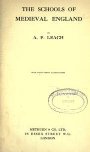 Cover of: The schools of medieval England by Leach, Arthur Francis