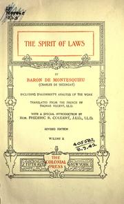 Cover of: The spirit of laws, including d'Alembert's analysis of the work.