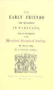 Cover of: The early Friends (or Quakers) in Maryland by J. Saurin Norris