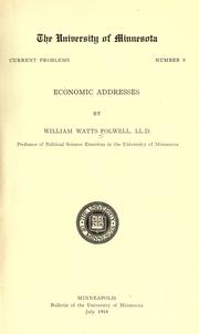 Cover of: Economic addresses by William Watts Folwell