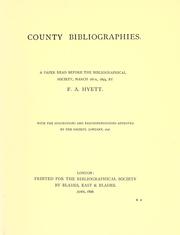 Cover of: County bibliographies.: A paper read before the Bibliographical Society, March 18th, 1895.