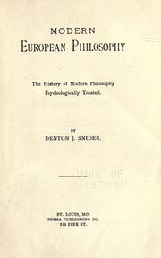 Cover of: Modern European philosophy: the history of modern philosophy, psychologically treated