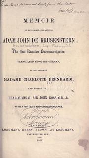 Cover of: Memoir of the celebrated Admiral Adam John de Krusenstern: the first Russian circumnavigator