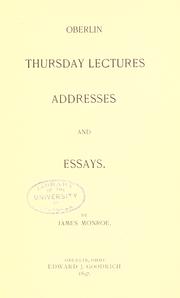 Oberlin Thursday lectures, addresses and essays by Monroe, James