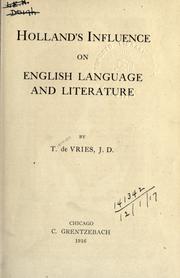 Cover of: Holland's Influence On English Language And Literature
