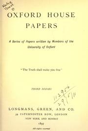Cover of: Oxford House Papers by written by members of the University of Oxford.  Third Series.