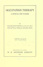 Cover of: Occupation therapy: a manual for nurses
