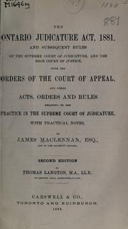 The Ontario Judicature Act, 1881 by James Maclennan