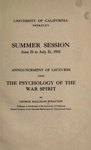 Cover of: Announcement of lectures upon the psychology of the war spirit