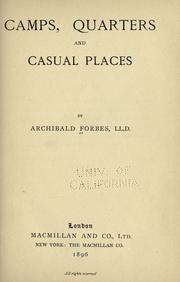 Cover of: Camps, quarters and casual places... by Archibald Forbes