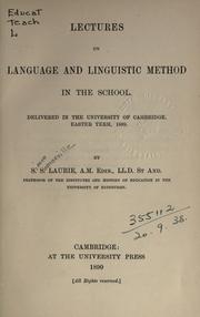Cover of: Lectures on language and linguistic method in the school by Laurie, Simon Somerville