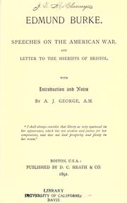 Cover of: Speeches on the American war by Edmund Burke
