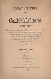 Cover of: Great speeches of Col. R. G. Ingersoll by Edited by J. B. McClure.