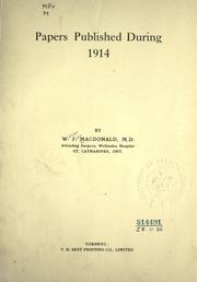 Cover of: Papers published during 1914. by William John Macdonald