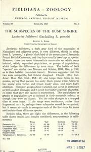 Cover of: The subspecies of the bush shrike, Laniarius fulleborni: including L. poensis.