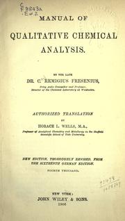 Cover of: Manual of qualitative chemical analysis by Fresenius, C. Remigius