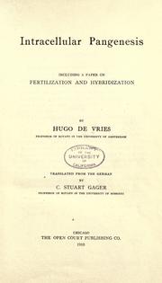 Cover of: Intracellular pangenesis by Vries, Hugo de