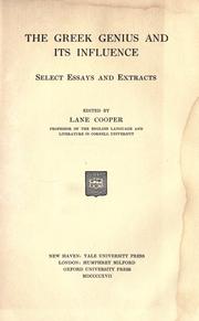 Cover of: The Greek genius and its influence by Lane Cooper