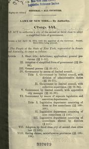 Cover of: act to authorize a city of the second or third class to adopt a simplified form of government ...