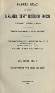 Cover of: The beginnings of aritificial roads in Pennsylvania by Thomas Barton