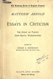 Cover of: Essays in criticism. by Matthew Arnold