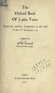 Cover of: The Oxford book of Latin verse: from the earliest fragments to the end of the Vth century A.D.