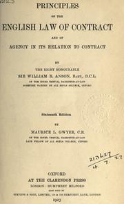 Principles of the English law of contract and of agency in its relation to contract by Anson, William Reynell Sir