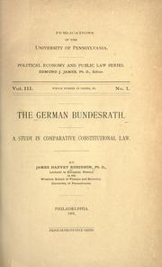 Cover of: The German Bundesrath.: A study in comparative constitutional law.