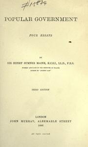 Cover of: Popular government, four essays by Henry Sumner Maine