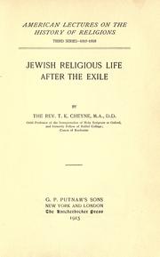 Cover of: Jewish religious life after the exile by T. K. Cheyne