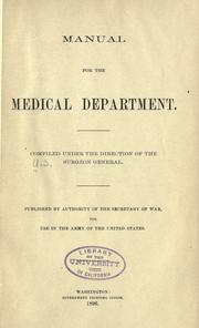 Cover of: Manual for the Medical Department, United States Army