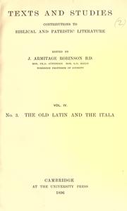 Cover of: The Old Latin and the Itala by F. Crawford Burkitt