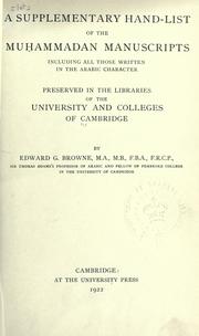 Cover of: A supplementary hand-list of the Muhammadan manuscripts by Cambridge University Library.