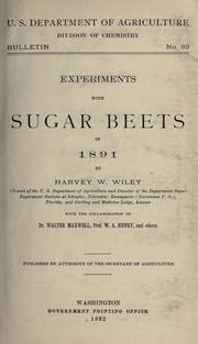 Cover of: Experiments with sugar beets in 1891.