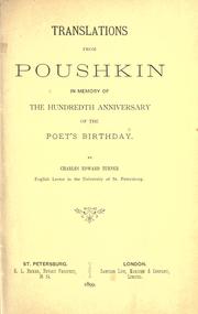 Cover of: Translations from Poushkin in memory of the hundredth anniversary of the poet's birthday by Aleksandr Sergeyevich Pushkin