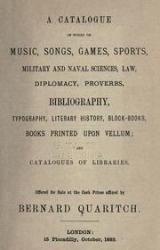 Cover of: catalogue of works on music, songs, games, sports, military and naval sciences, law, diplomacy, proverbs, bibliography, typography, literary and catalogues of libraries.