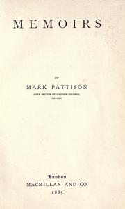 Cover of: Memoirs by Mark Pattison