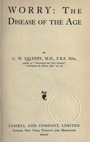 Cover of: Worry: the disease of the age