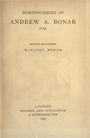 Cover of: Reminiscences of Andrew A. Bonar