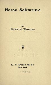 Cover of: Horae solitariae by Edward Thomas