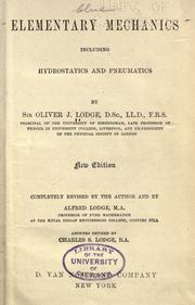 Cover of: Elementary mechanics including hydrostatics and pneumatics by Oliver Lodge