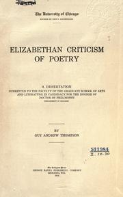 Elizabethan criticism of poetry by Guy Andrew Thompson