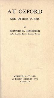 Cover of: At Oxford, and other poems. by Bernard W. Henderson