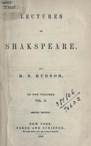 Cover of: Lectures on Shakespeare. by Henry Norman Hudson, Henry Norman Hudson